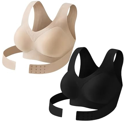 Lot de 2 Soutien Gorge sans Armature Correcteur de Posture Dos Femme Fermeture Devant Maintien Fort Brassière Sport sans Couture Invisible Push Up Élastique Confortable Posture Correcteur Dos Femme