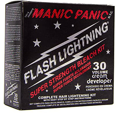 Kit decolorante Manic Panic Flash Lightning, rimuove i toni naturali e schiarisce i capelli, kit completo Hair Lightning - 30 rivelatori in crema volumizzanti