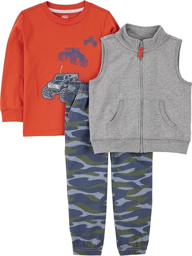 Simple Joys by Carter's 3-Piece Fleece Vest, Long-Sleeve Shirt, and Woven Pant Playwear Set - Conjunto de Pantalones Niños