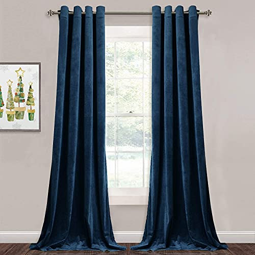 StangH Lot de 2 Rideaux en Velours Bleu Marine - Superbe décoration d'intérieur - Rideaux occultants en Velours Doux à Isolation Thermique - Panneaux de Porte coulissante en Verre pour Chalet - 132,1