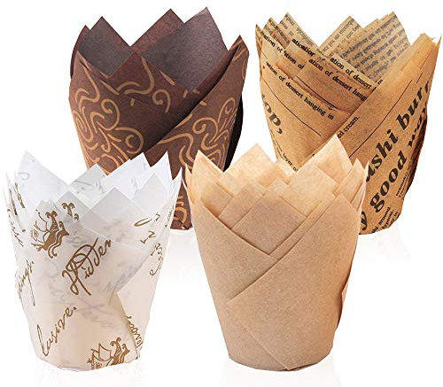 Meilo Pirottini di Carta,Pirottini per Muffin e Cupcake 200Pezzi Pirottini di Carta per, Cioccolatini Forno Dessert Torta, 4 Stili (tulipp)