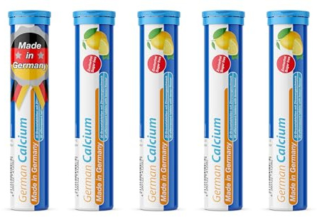 T&D German Calcium 500 mg - 100 Vegan Drink Effervescent Tablets - Lemon Lime Flavor - Made in Germany