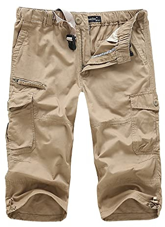 LUI SUI Pantalones Cortos de Carga 3/4 elásticos Militares Casuales para Hombres Pantalones Cortos de Verano Capri con múltiples Bolsillos Sueltos