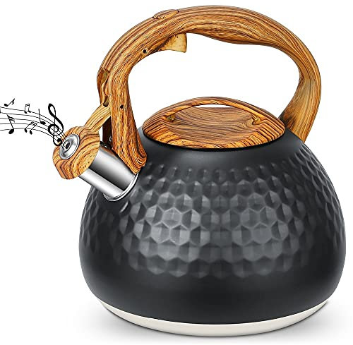 BVHOTO Herd Pfeifkessel 3 Liter Retro Teekessel Edelstahl Wasserkocher Induktion Wasserkrug Herdplatte für Heimkocher Herd Gas elektrisch