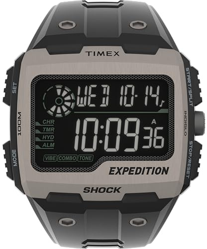 Timex Men's Expedition Grid Shock 50mm Quartz Resin Strap, Black, 16 Casual Watch (Model: TW4B24900VQ)