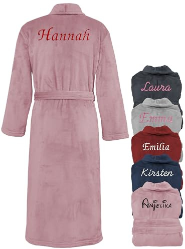 KDO MAGIC Peignoir femme personnalisé - Robe de chambre personnalisable - Prénom brodé - Cadeau Maman Noël, Saint-Valentin, anniversaire, fête des mères (M, Rose)