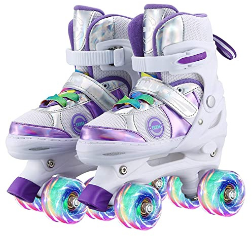 Sumeber Pattino a rotelle per bambini con lunghezza regolabile Pattini a rotelle per bambini all'aperto e interno con le ruote di PU lampeggianti (purple, S(EU31-34))