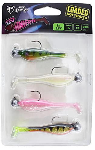 Fox Rage Mini Fry Mixed UV Colour Pack 7cm 5g 1/0-4 Gummifische zum Barschangeln, Gummiköder zum Jiggen, Barschköder