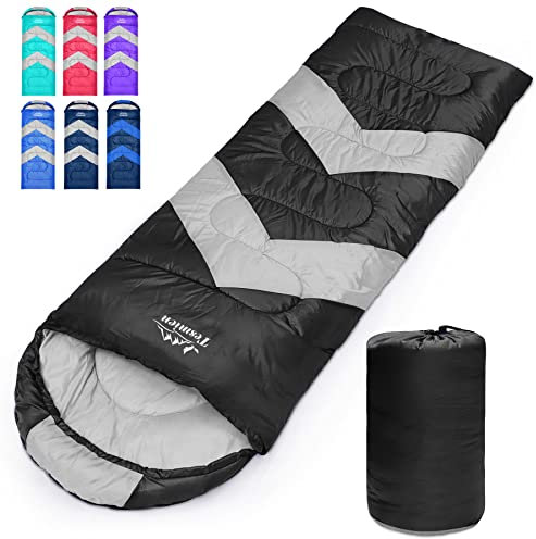 Tesmien Sleeping Bag for Adults & Kids 3-4 Season Warm Weather and Winter Lightweight, Waterproof for Teens, Men's Indoor & Outdoor Camping/Traveling/Hiking, Black Grey