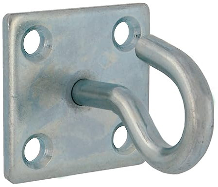 Amig - Crochet de Plafond pour Lampe | 50 x 50 x 8 Crochet Ø8 mm | Crochet Ouvert Polyvalent | Avec Plaque de Fixation Fixe | Acier Zingué