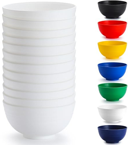Berglander cuencos de plástico blanco 12 piezas 750ml, cuenco de ramen reutilizable, cuencos de sopa, cuenco de cereales para adultos, niños, hogar, restaurante, jardín, picnic, camping