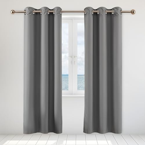 Simple Deluxe 2 Panels Set Blackout Window Curtain for Bedroom, Living Room, Patio Sliding Door, 84 inches Drop Thermal Insulated Grommet Curtains Drapes, 42 W x 84 L, Grey