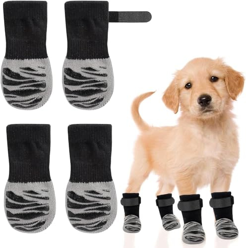 Mayoii 3 Pairs Anti Slip Dog Socks, Dog Socks Paws Stop Licking, Dog Grip Socks Pet Paw Protector, Adjustable Strap Dog Boots Claw Socks Shoes Slippers, for Indoor Outdoor Hardwood Floor Walking (XS)