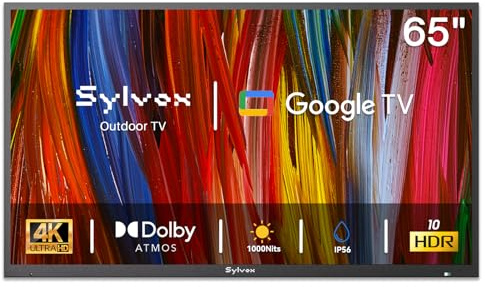 SYLVOX Outdoor TV, 65 inch Smart TV Waterproof Outdoor TVs, 4K Weatherproof Television for Outside, Support Google Assistant, Chromecast, 1000 nit Brightness Partial Sun (Deck Pro 3.0)