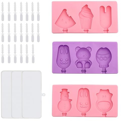 JSTHHTT 3 Pezzi Stampi per Ghiaccioli, Stampi per Gelato, Formine Ghiaccioli Riutilizzabili, Stampi Ghiaccioli con Bastoncino e Coperchio, per Bambini e Adulti (Animali)