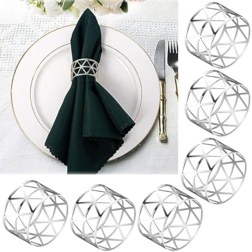 Servettringar silver, paket med 10 servettringar, julbordsdekoration, metallservettringar, universal servettring, ihåliga servettspännen för bröllop, födelsedagsfester, familjesammankomster, etc.