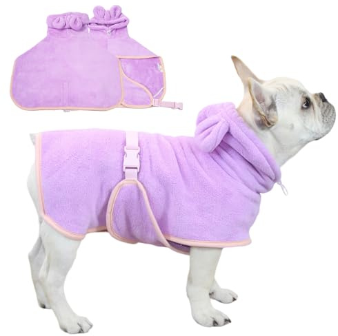 Fnaobai Husdjurs-badrock för hund katt absorberande snabbtorkande kappa söta hundar badhandduk rock med huva justerbar krage och magrem för pool strand (lila, X-Small)