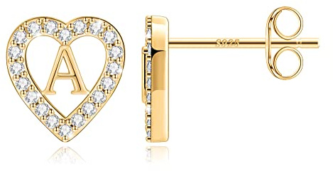 TINGN Boucles d'oreilles en forme de lettre pour fille - Plaqué or 14 carats - En forme de cœur - Sans nickel - Avec zircone - Cadeau pour fille et femme