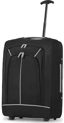 35L Cabin Trolley Bag Travelling Luggage, Lightweight 50x35x20cm Multi-Pocket Hand Luggage Suitcase with Wheels Telescopic Handle, Size Approved for Ryanair, EasyJet, British Airways (Grey-Black)