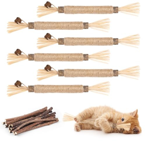OSDUE Palitos de Catnip para Gatos, 21 Piezas Masticar Palos Gato Naturales Matatabi Silvervine Palos Juguetes de Hierba Gatera de Limpieza de Dientes y Liberación de Estrés Palillos para Masticar