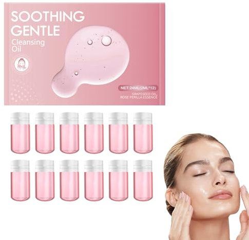 HASAIKA® Huile démaquillante, Huile nettoyante Mini, Huile nettoyante portable, Nettoyage doux, hydratant et nourrissant pour tous les types de peau (2ml*12 flacons)