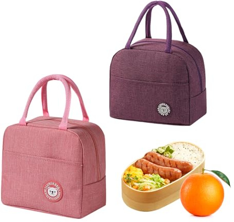 AMONENZ 2 Piezas Bolse Termica, Rosa y Morado Lunch Bag, Plegable Bolse Porta Alimentos Trabajo, para Picnics, Oficina y Escuela