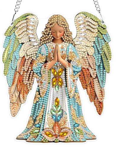 MXJSUA Christmas Angel Special Shaped Hanging Diamond Painting Art Kits for Adults, Angel of Hope Crystal Rhinestone Acrylic Gem Art Pendant Ornaments Kit for Home Decor and Gift 16.6x19.8CM