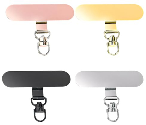 JYNVO Paquete de 4 soportes para cadena de teléfono móvil, de acero inoxidable, ultrafinos, universales, con anilla de metal, duraderos, resistentes a las roturas, adaptadores para colgar smartphones