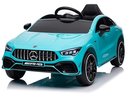 FINOOS Coche eléctrico para niños Mercedes CLA45 AMG 12V con Mando a Distancia de 2,4 GHz, bocina, LED, música, Arranque Suave, 1-4 años (Azul)