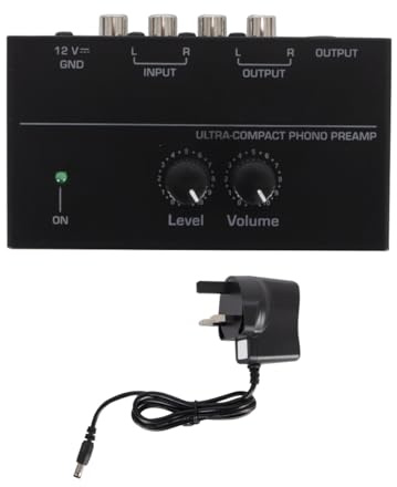 Alide Preamplificador de fono PP500 con control de volumen. Preamplificador de audio compacto para tocadiscos y sistemas de audio domésticos. Negro. 10,5 x 5,7 x 3,1 cm.