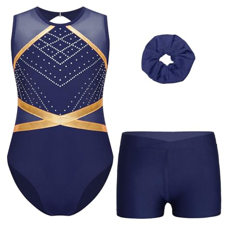 Oyolan Enfant Fille Justaucorps Short Gymnastique Danse Tenue Patinage Artistique Leotard Strass sans Manche Costume