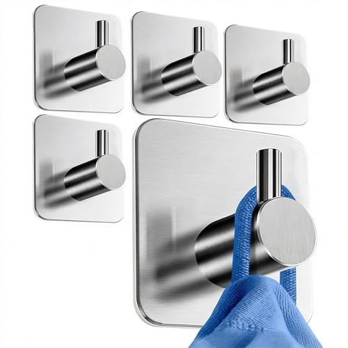 HoneyHolly Ganci Adesivi, 5 Pezzi, Acciaio Inossidabile, Appendi Accappatoio Bagno, Porta Asciugamani Bagno Adesivo per Appendere Accappatoi, Cappotti e Chiavi