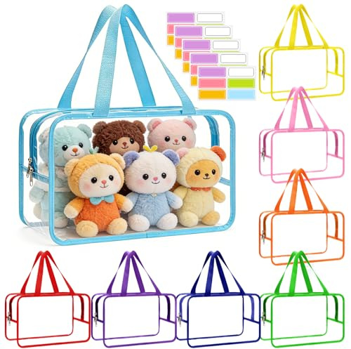 8 Pack Toy Storage Bags with Handles – Clear PVC Zippered Bags