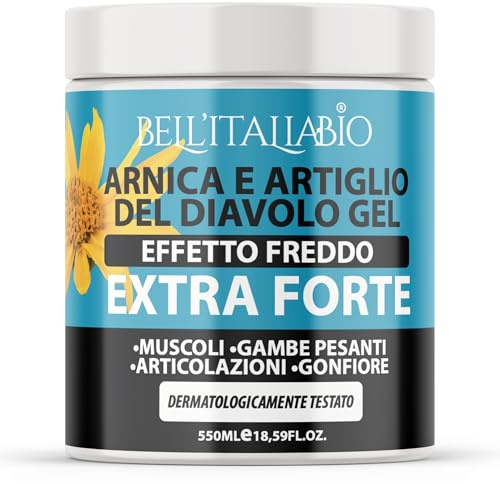 Arnica e Artiglio del Diavolo Gel Freddo Extra Forte 550 ml | 98% Naturale Arnica per Cavalli Uso Umano Supporto Per Muscoli, Articolazioni, Gambe Pesanti e Gonfiore con Mentolo e Menta Piperita