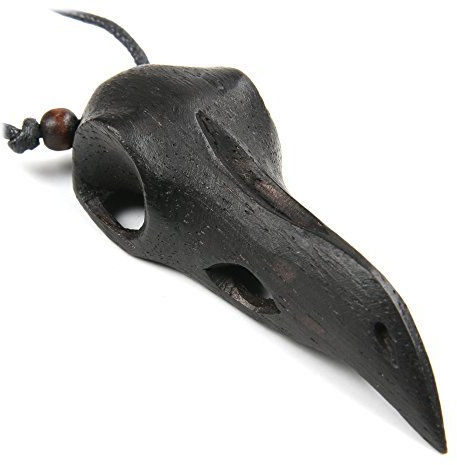 Drachensilber Rabe Schmuck Anhänger Raben Schädel Skull Holz Handarbeit Halskette Biker Gothic