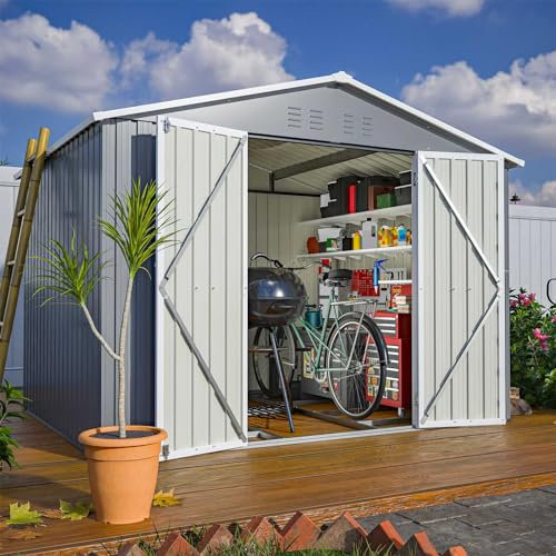 BIRCHTREE Garden Shed Metal Apex Roof 8FT X 6FT Outdoor Storage With Free Foundation Grey