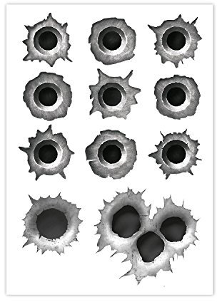 iSecur Set Autocollants trou de balles I 11 Bullet-Holes et rayures pour voiture mobylette casque moto ordinateur portable smartphone I noir gris I kfz276