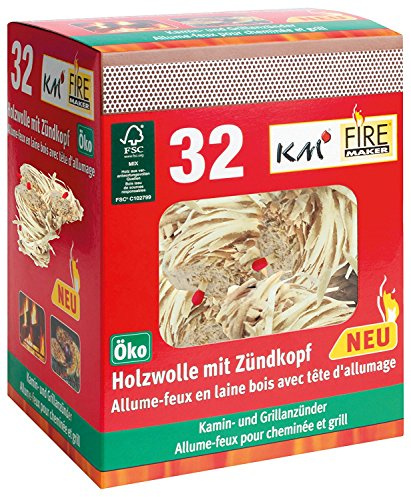 KM Firemaker – Lot de 3 boîtes de 32 Allume-Feux en Laine de Bois avec tête d’allumage – Allumage Facile pour Barbecue, cheminée et poêle – Réf. 0000153