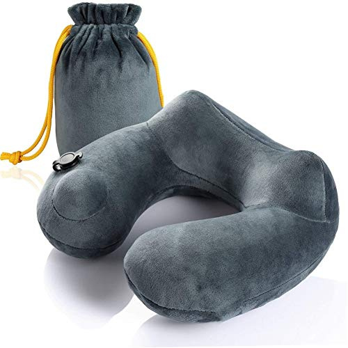 KXCFCYS Cuscino da viaggio per il collo, lussuosamente morbido, gonfiabile con velluto per dormire su aerei, auto e treno., grigio (Grigio) -