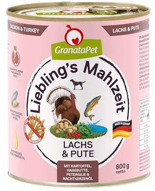 GranataPet Liebling's Mahlzeit Lachs & Pute, Nassfutter für Hunde, Hundefutter ohne Getreide & ohne Zuckerzusätze, Alleinfuttermittel, 6 x 800 g