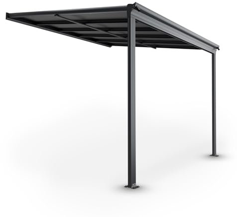 Juskys Terrassenüberdachung Borneo 3x3 m — Sonnenschutz aus Aluminium mit transparenten Doppelstegplatten — Terrassendach zur Wandmontage in Anthrazit
