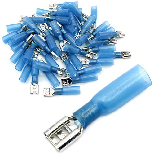 Capocorda a spina piatta con tubo termoretraibile, parzialmente isolato, larghezza connettore femminile, 6,3 mm, blu per cavi 1,5-2,5 mm² (25 pezzi)