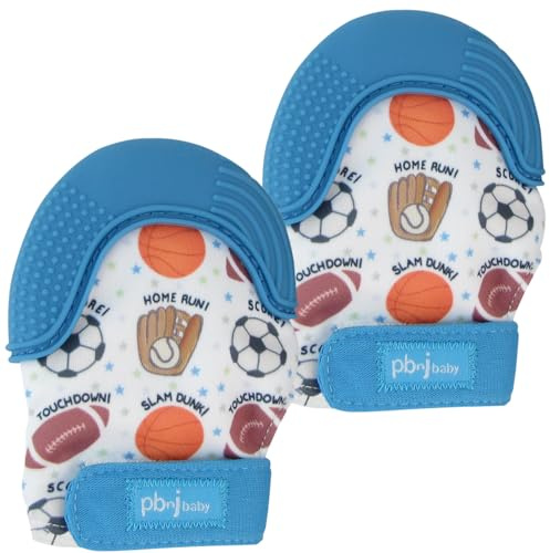 PBnJ Baby, Silicone Teether Glove, Baby Toys 0-6 Months, Mittens for Infants use as Teething Pacifier, Teething Toys 3-6 Months, Teethers for Babies 6-12 Mon, 6 Mo Old Must Haves - Sport