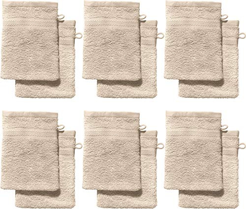 REDBEST Waschhandschuhe, Waschlappen 12er-Pack Chicago beige Größe 15x21 cm - saugstark, strapazierfähig, ideal für Reisen, Sport (weitere Farben)