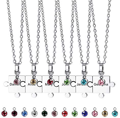 MeMeDIY Colgante De Rompecabezas Personalizado 2/3/4/5/6 Piezas Collar con Grabado Fecha Y Nombre para Mujeres Hombres Piedra Acero Inoxidable Cadena Ajustable Joyería El Amor Familiar La Amistad