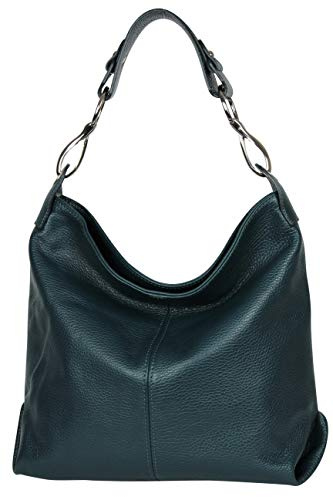 AMBRA Moda GL033 - Damen echt Ledertasche Handtasche Schultertasche Henkeltasche Beutel (Petrol)