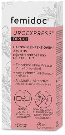 femidoc UROEXPRESS DIREKT D-Mannose Pulver Sticks, 10 Beutel, 2g D-Mannose, ohne Wasser einnehmbar, bei Blasenentzündung und Harnwegsinfektion, vegan