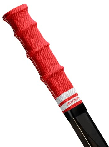 ROCKETGRIP Poignée de sport pour crosse de hockey sur glace – Poignées de hockey en tissu coloré – Accessoires de hockey pour adultes et enfants (poignée rouge, texte blanc)