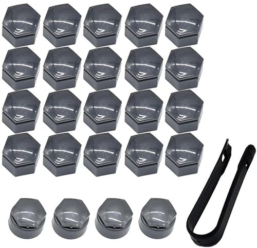 Radmutterkappen 22 mm, schwarze Radmutternkappen mit 4 grauen Verschlusskappen und Werkzeugset für Opel Insignia, 20 Stück