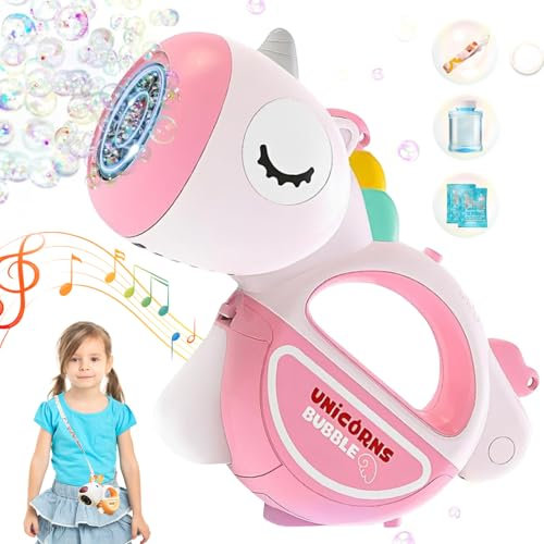 Automatische Seifenblasenpistole, Einhorn Seifenblasenmaschine für Kinder mit Seifenblasen Nachfüllflasche, Seifenblasen-Pistole, Bubble Gun Machine, Seifenblasenmaschine Gun für Geburtstag Hochzeit
